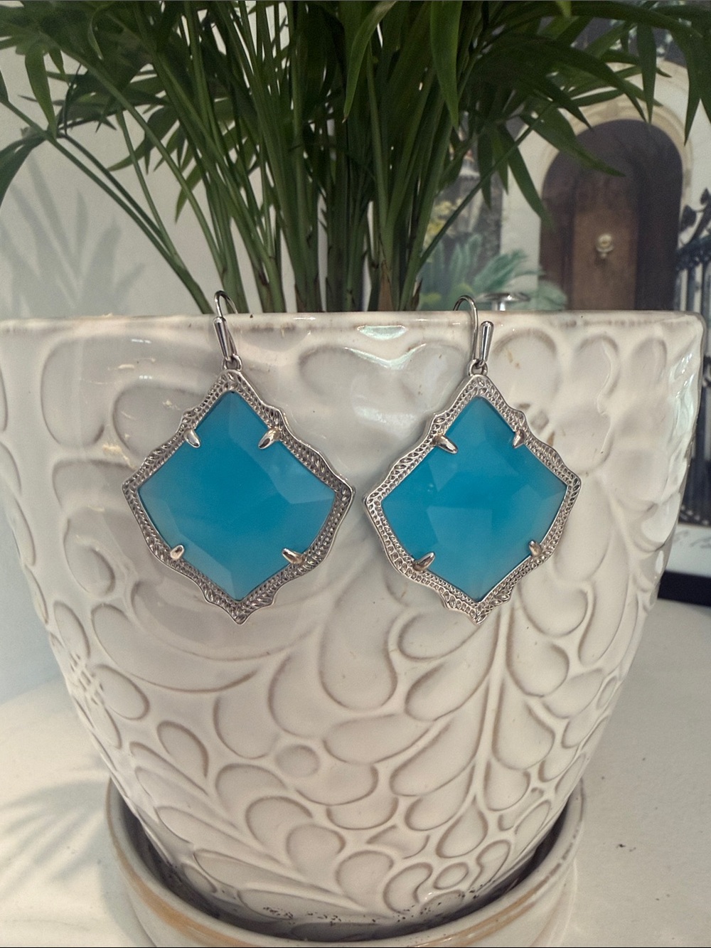 Kendra Scott Kirsten Blue Diamond-Shaped Drop Earrings - Silver Frame